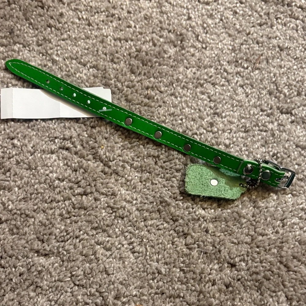 New leather Green One Dog Collar with Paw Print Accents size 19 inches xs/small
